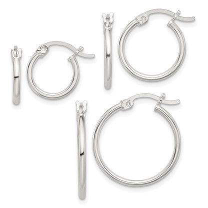 Sterlingsilber Rhodiniert Poliert Set Of 3 Creole Ohrring Set