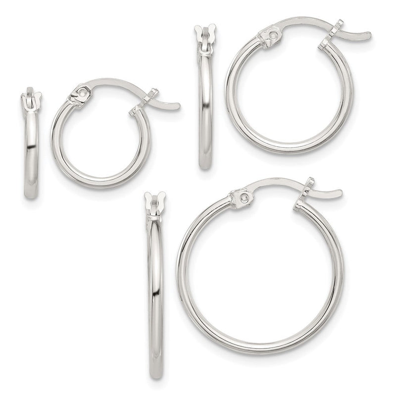 Sterlingsilber Rhodiniert Poliert Set Of 3 Creole Ohrring Set