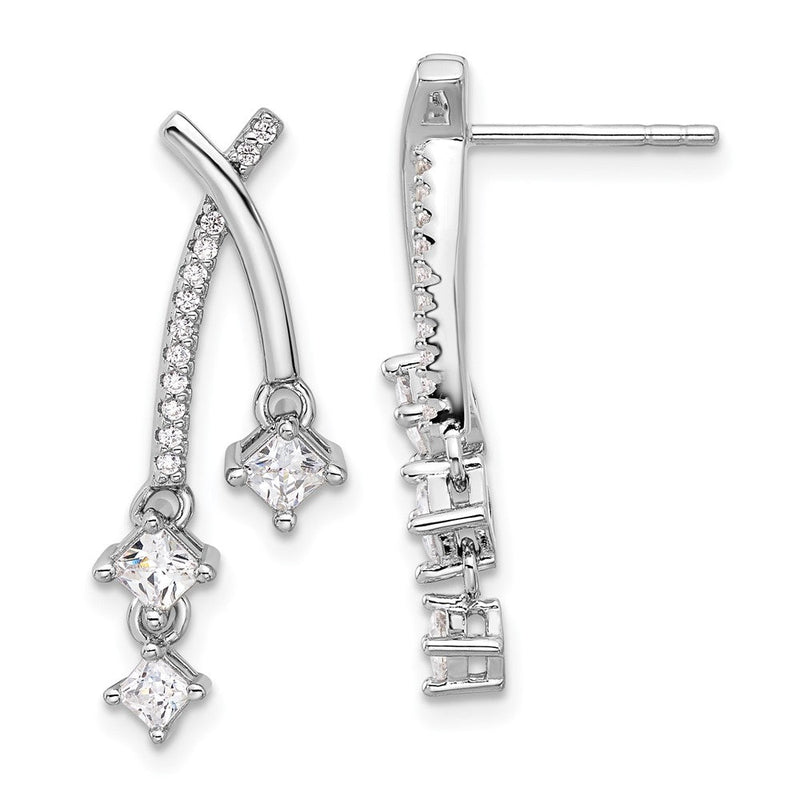 Feuer Sterlingsilber Rhodiniert Fantasie Zirkonia Hängend Ohrstecker