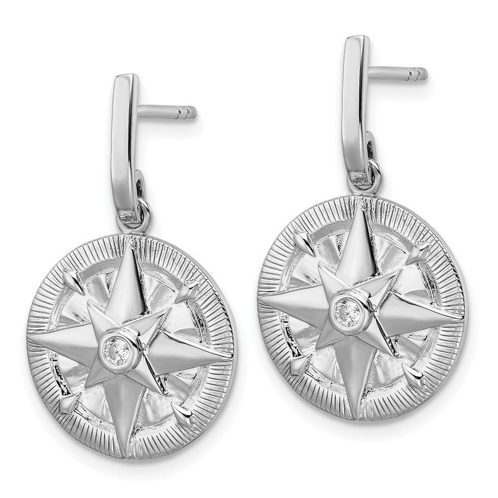 Sterlingsilber Rhodiniert Poliert Zirkonia Kompass Hängend Ohrstecker