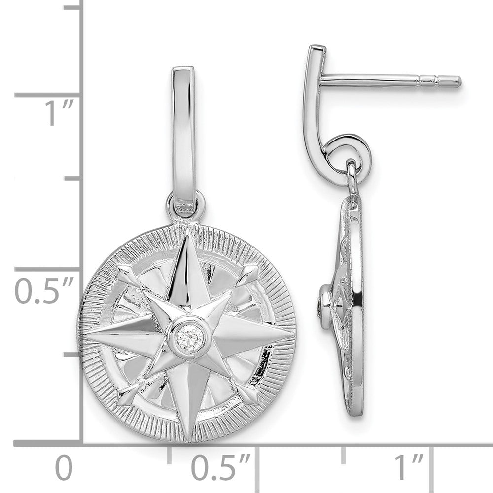 Sterlingsilber Rhodiniert Poliert Zirkonia Kompass Hängend Ohrstecker