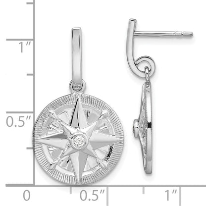 Sterlingsilber Rhodiniert Poliert Zirkonia Kompass Hängend Ohrstecker