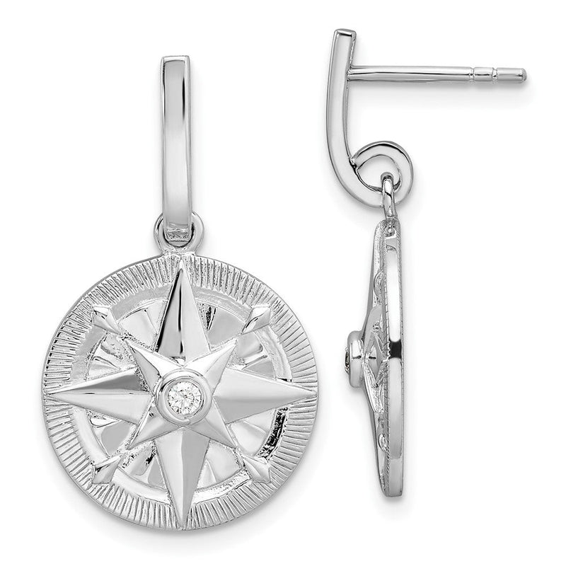 Sterlingsilber Rhodiniert Poliert Zirkonia Kompass Hängend Ohrstecker