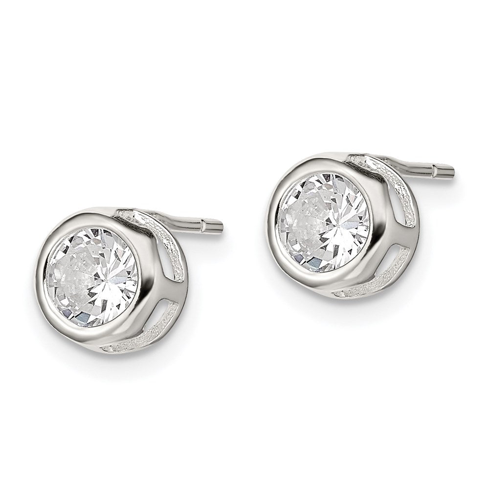 Sterlingsilber Poliert 7mm Rund Zirkonia Zargenfassung Set Ohrstecker