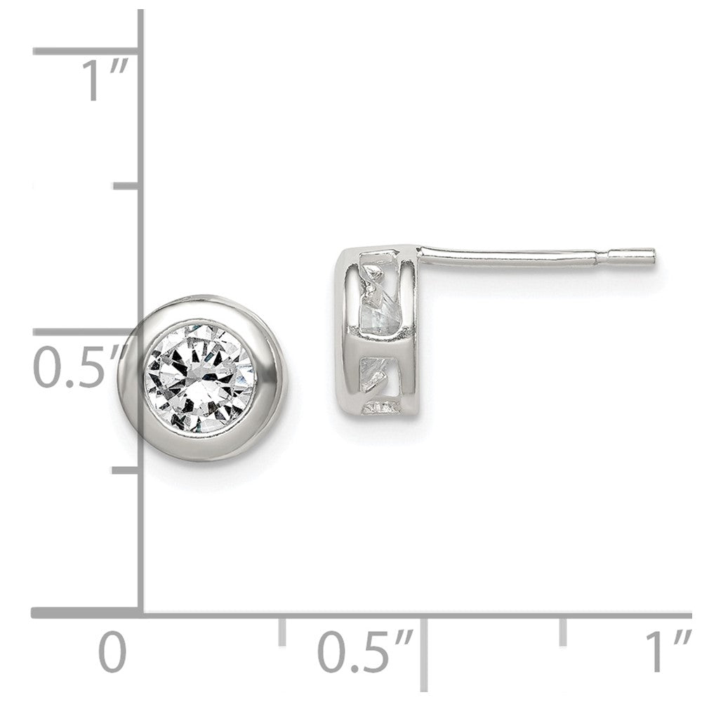 Sterlingsilber Poliert 7mm Rund Zirkonia Zargenfassung Set Ohrstecker