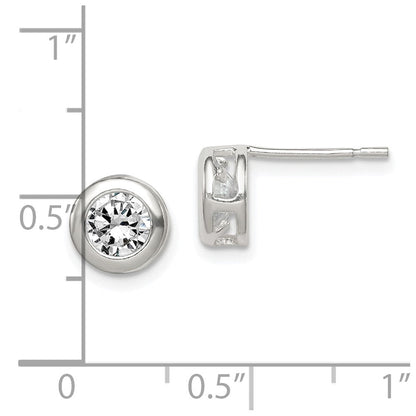 Sterlingsilber Poliert 7mm Rund Zirkonia Zargenfassung Set Ohrstecker