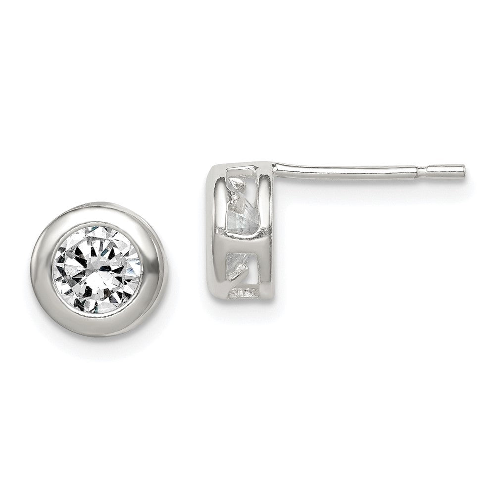 Sterlingsilber Poliert 7mm Rund Zirkonia Zargenfassung Set Ohrstecker