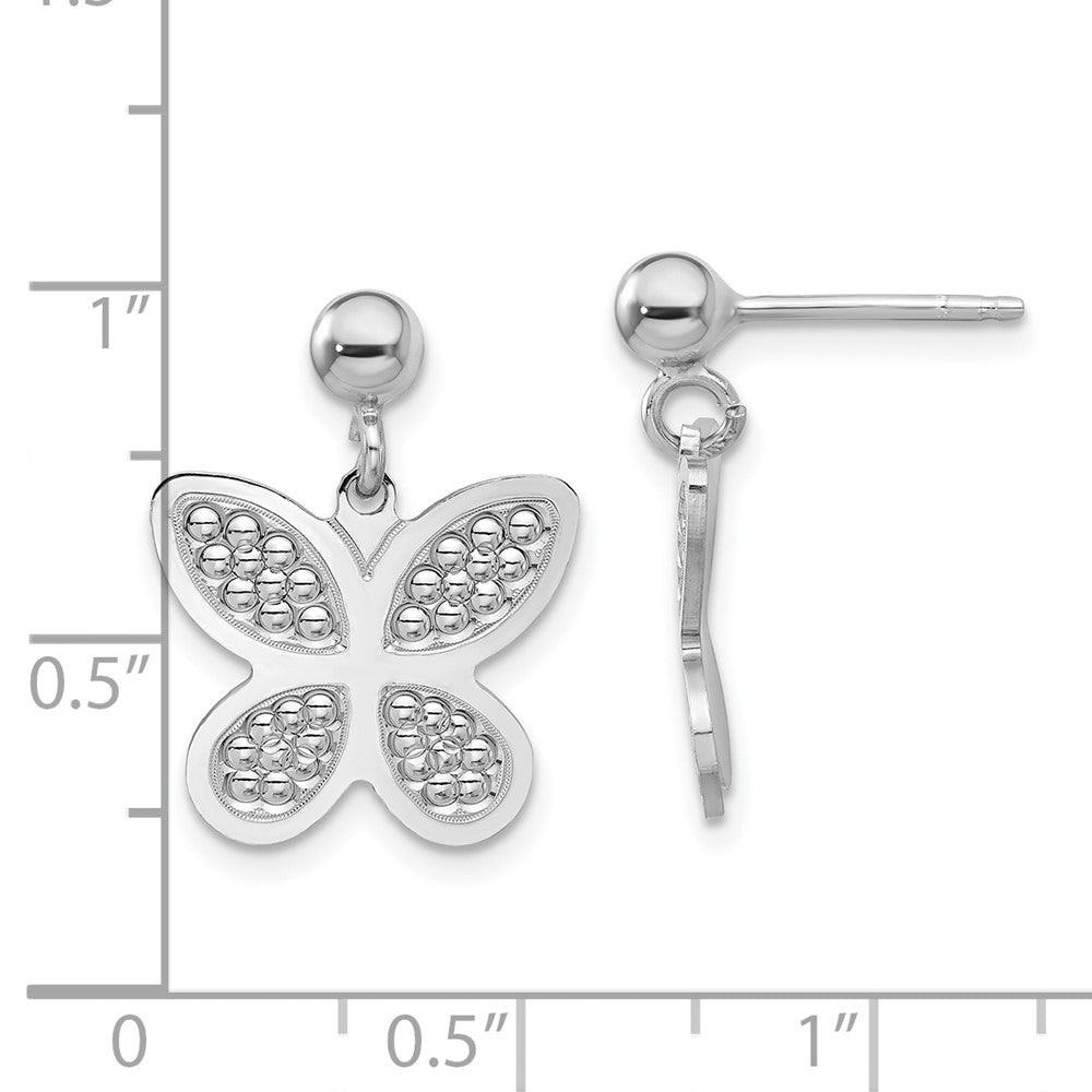 Sterlingsilber Rhodiniert Poliert Gekugelt Schmetterling Ohrringe
