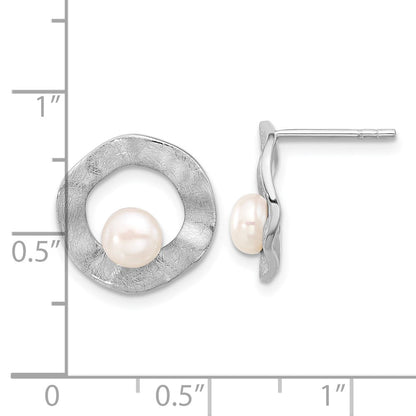 Sterlingsilber Rhodiniert Fwc Perle Scratch Finish Ohrstecker