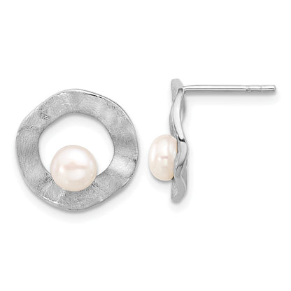 Sterlingsilber Rhodiniert Fwc Perle Scratch Finish Ohrstecker