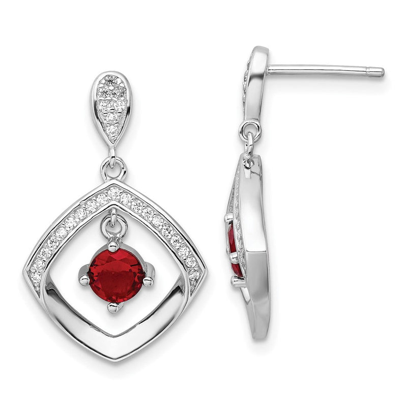 Sterlingsilber Rhodiniert Rot Glas und Klar Zirkonia Fantasie Quadratisch Ohrstecker