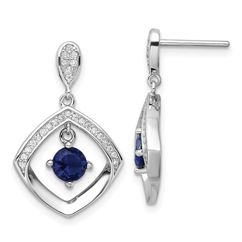 Sterlingsilber Rhodiniert Blau Glas und Klar Zirkonia Fantasie Quadratisch Ohrstecker