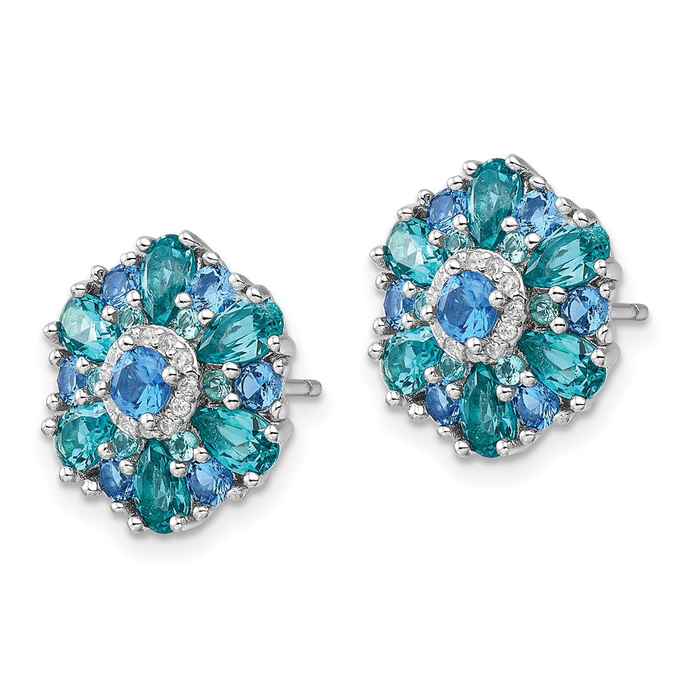 Sterlingsilber Rhodiniert Blau/green Nano Kristall und Zirkonia Blumen Ohrstecker