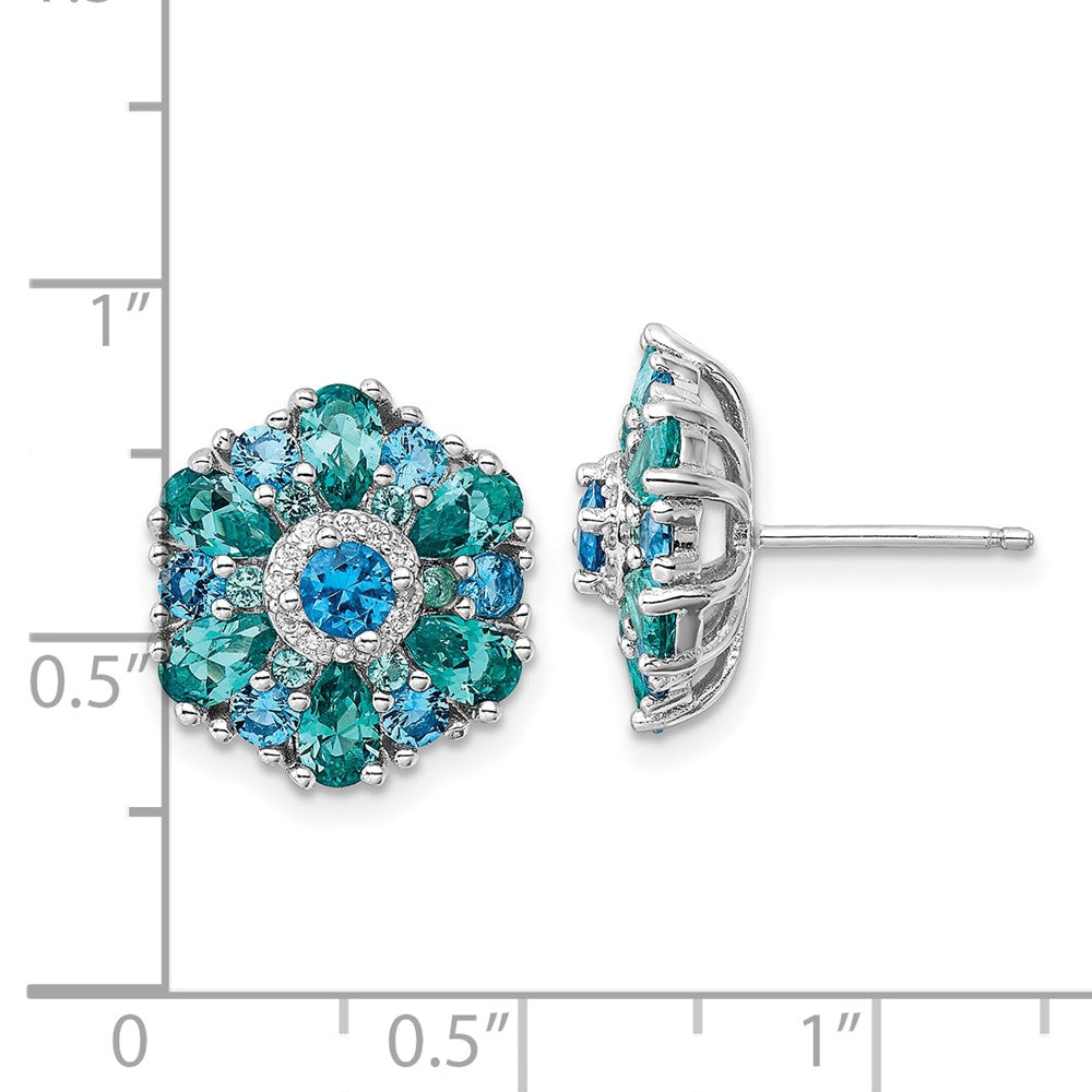 Sterlingsilber Rhodiniert Blau/green Nano Kristall und Zirkonia Blumen Ohrstecker
