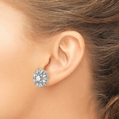 Sterlingsilber Rhodiniert Zirkonia Blumen Ohrstecker
