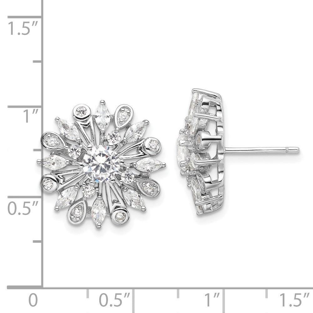Sterlingsilber Rhodiniert Zirkonia Blumen Ohrstecker