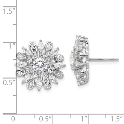 Sterlingsilber Rhodiniert Zirkonia Blumen Ohrstecker