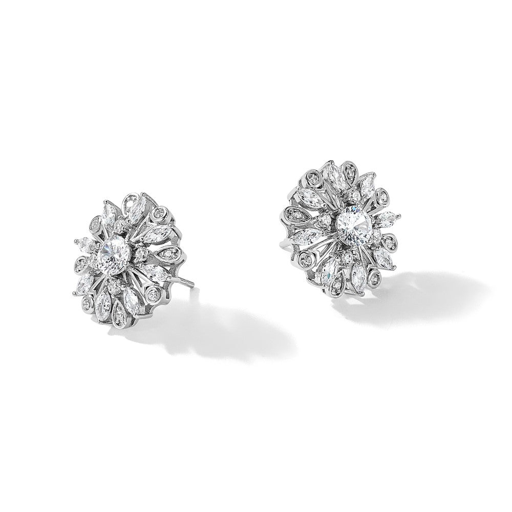 Sterlingsilber Rhodiniert Zirkonia Blumen Ohrstecker