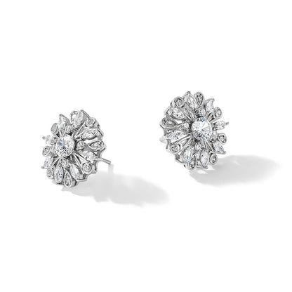 Sterlingsilber Rhodiniert Zirkonia Blumen Ohrstecker