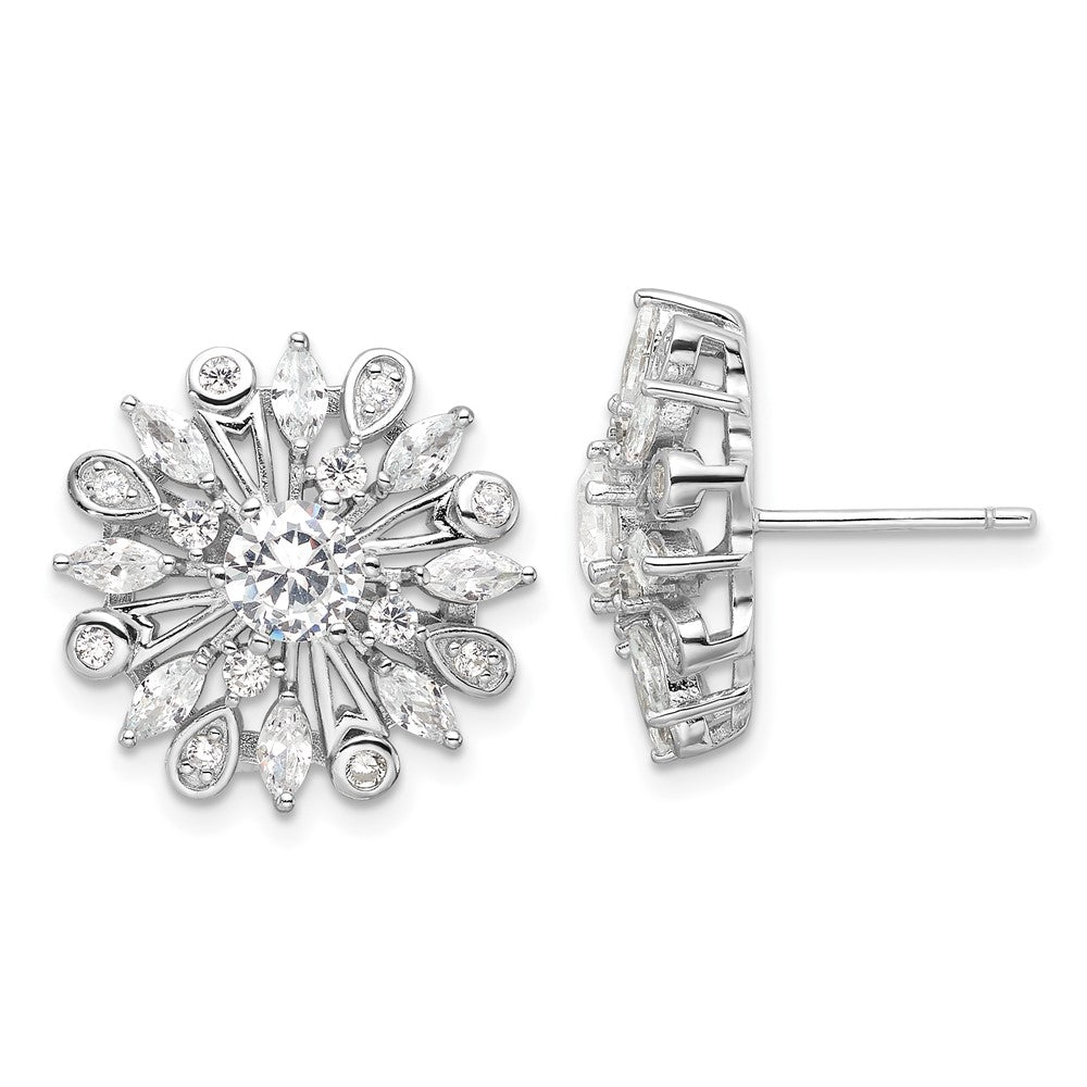 Sterlingsilber Rhodiniert Zirkonia Blumen Ohrstecker