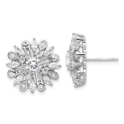 Sterlingsilber Rhodiniert Zirkonia Blumen Ohrstecker