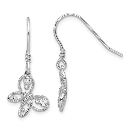 Sterlingsilber Rhodiniert Zirkonia Schmetterling Hirte Haken Ohrringe