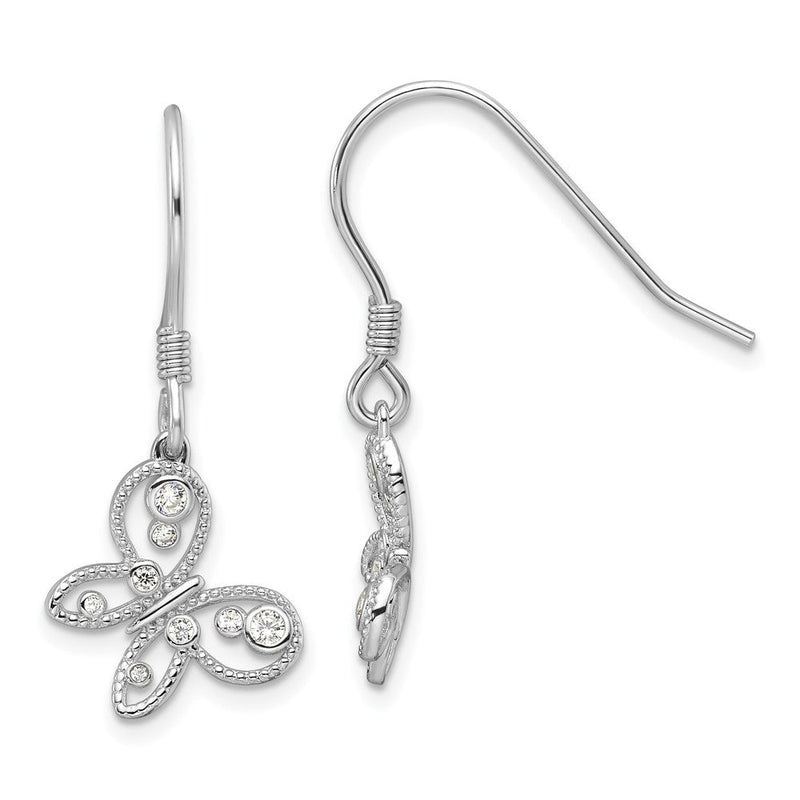 Sterlingsilber Rhodiniert Zirkonia Schmetterling Hirte Haken Ohrringe