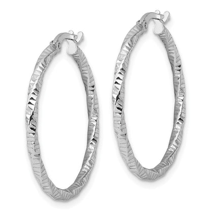 Sterlingsilber Rhodiniert Poliert Diamantiert Gedreht 2mm Creolen