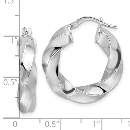 Sterlingsilber Rhodiniert Poliert 5.25mm Hohl Gedreht Creolen
