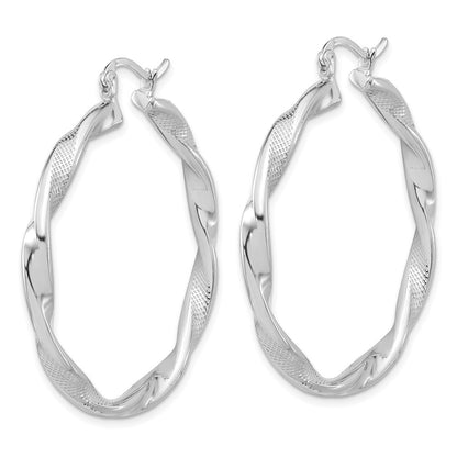 Sterlingsilber Rhodiniert Strukturiert 3.7mm Gedreht Creolen