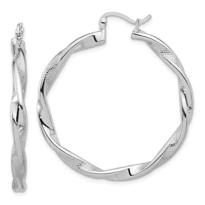 Sterlingsilber Rhodiniert Strukturiert 3.7mm Gedreht Creolen
