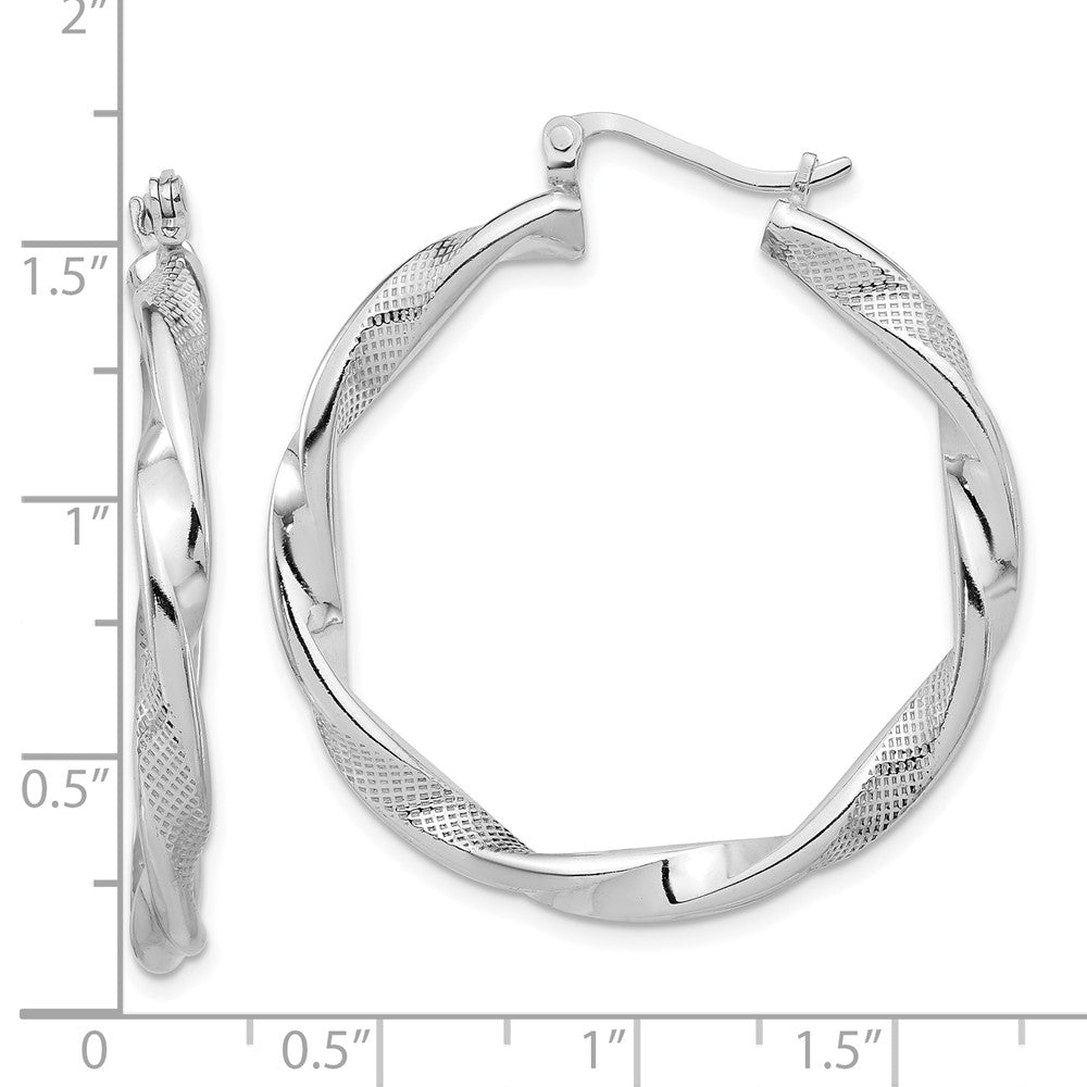 Sterlingsilber Rhodiniert Strukturiert 3.7mm Gedreht Creolen