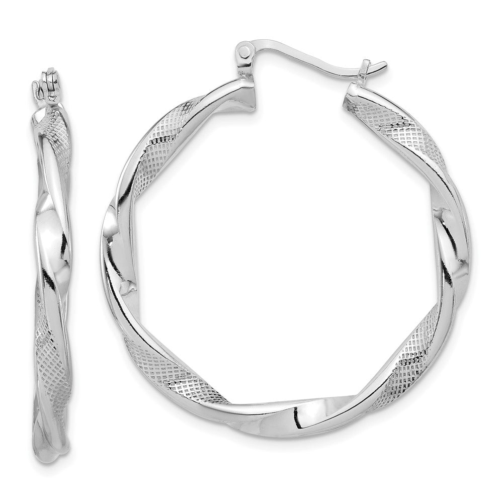 Sterlingsilber Rhodiniert Strukturiert 3.7mm Gedreht Creolen