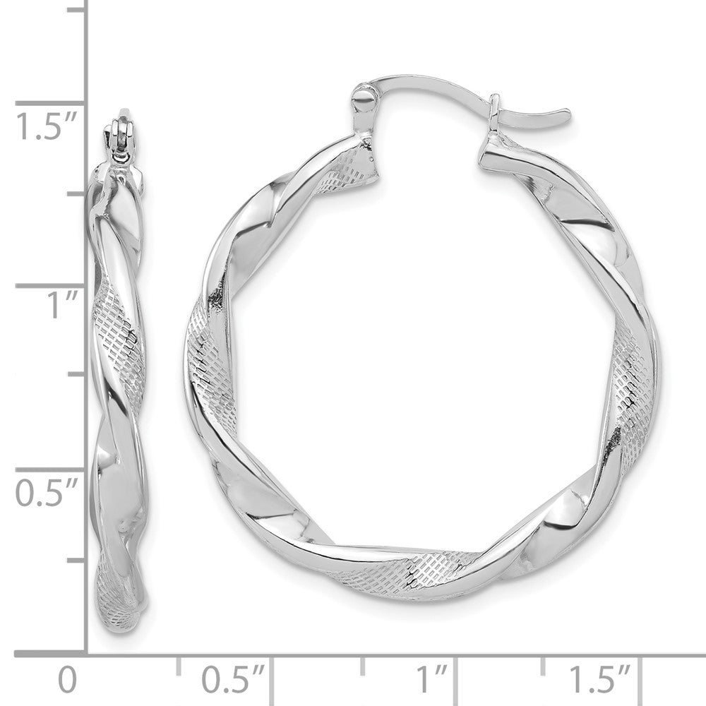 Sterlingsilber Rhodiniert Strukturiert 3.7mm Gedreht Creolen