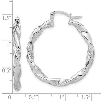 Sterlingsilber Rhodiniert Strukturiert 3.7mm Gedreht Creolen