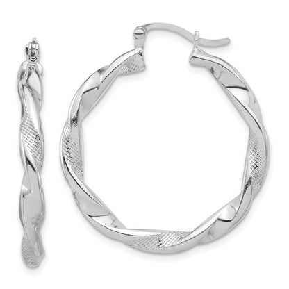 Sterlingsilber Rhodiniert Strukturiert 3.7mm Gedreht Creolen