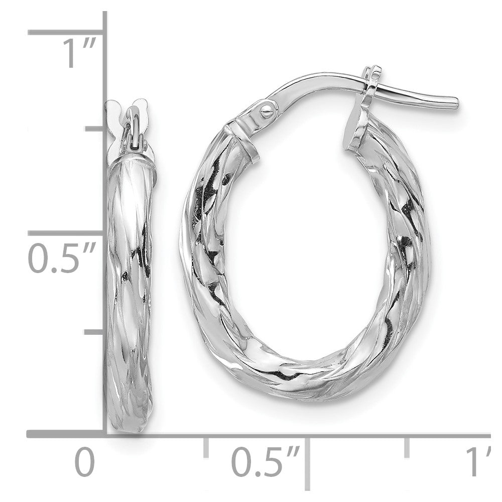 Sterlingsilber Rhodiniert Poliert und Strukturiert Gedreht Oval Creolen