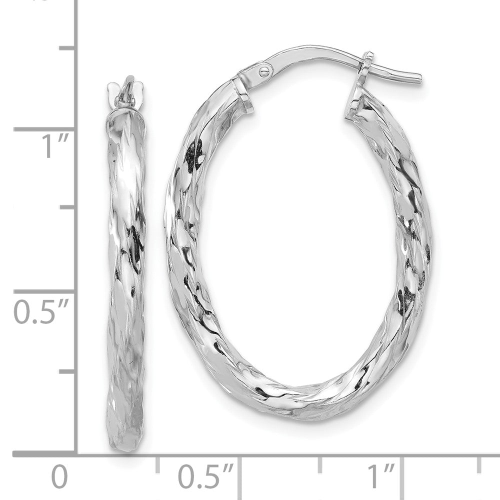 Sterlingsilber Rhodiniert Poliert und Strukturiert Gedreht Oval Creolen