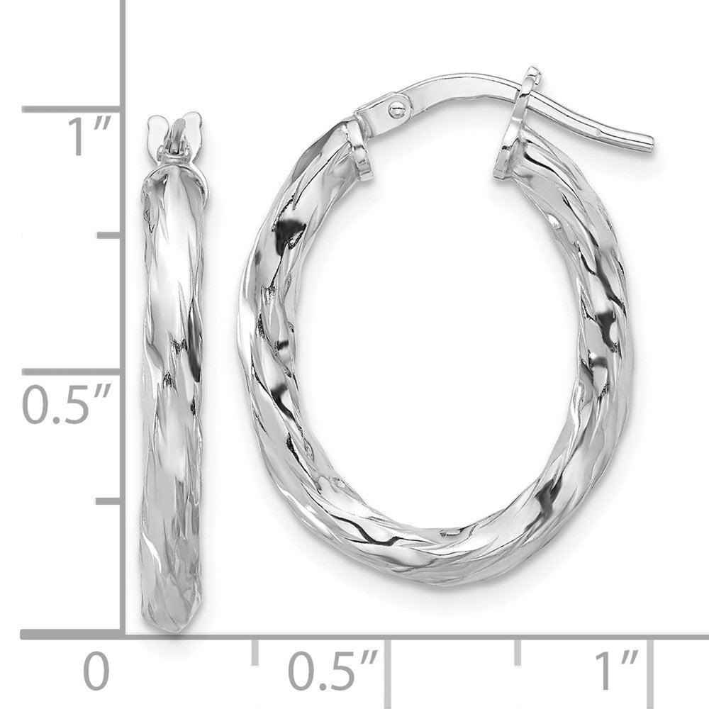 Sterlingsilber Rhodiniert Poliert und Strukturiert Gedreht Oval Creolen