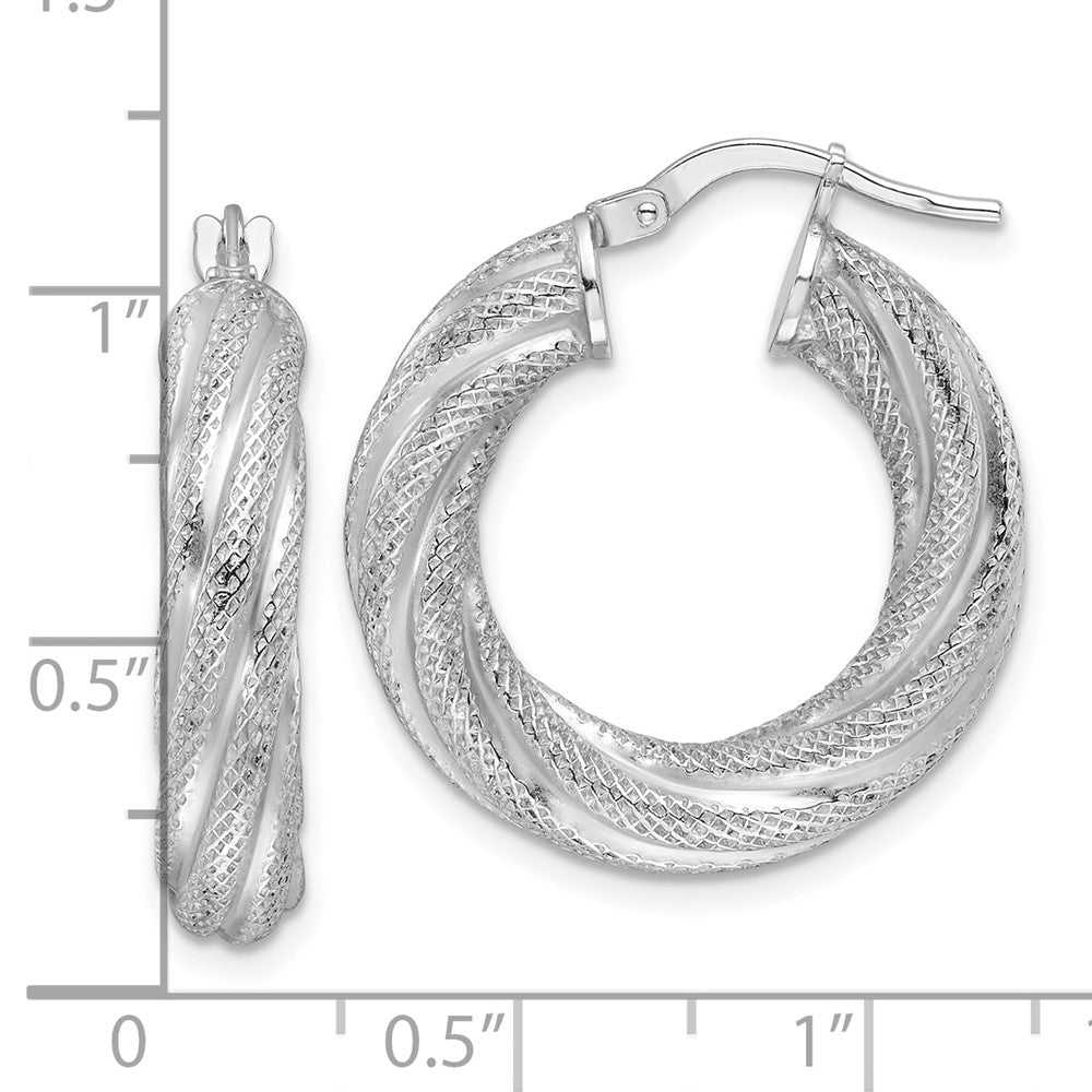 Sterlingsilber Rhodiniert 5mm Strukturiert Gedreht Creolen