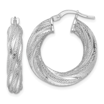 Sterlingsilber Rhodiniert 5mm Strukturiert Gedreht Creolen
