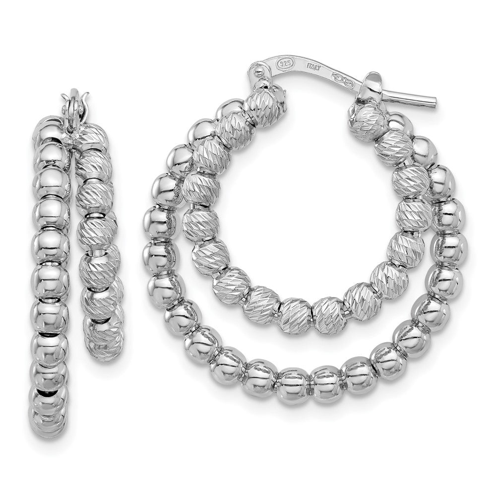Sterlingsilber Rhodiniert Diamantiert Gekugelt Doppelt Creolen