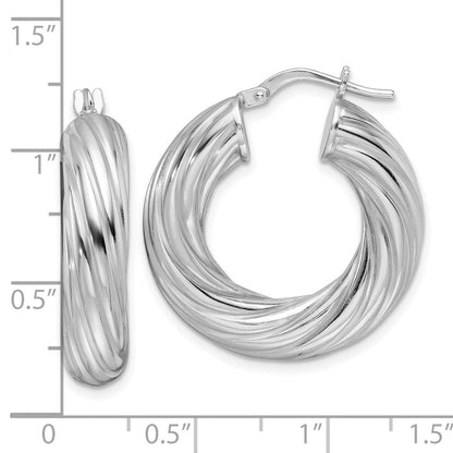 Sterlingsilber Rhodiniert Poliert 6mm Gedreht Hohl Creolen