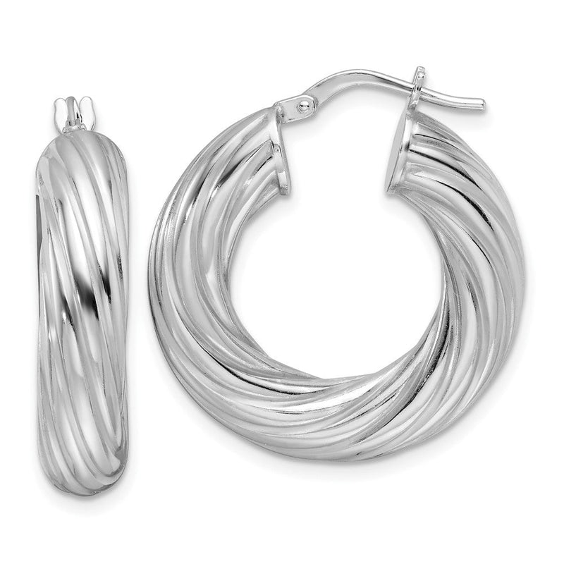 Sterlingsilber Rhodiniert Poliert 6mm Gedreht Hohl Creolen