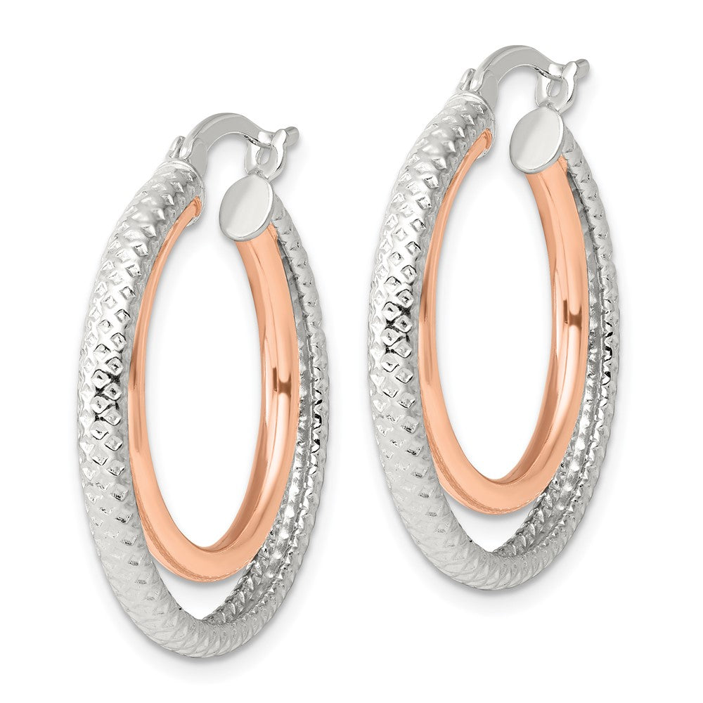 Sterlingsilber und Roséfarben Doppelt Kreis Creolen