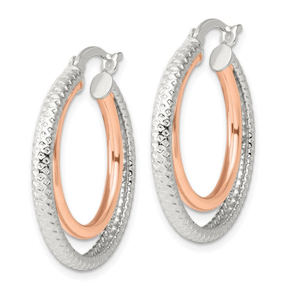 Sterlingsilber und Roséfarben Doppelt Kreis Creolen
