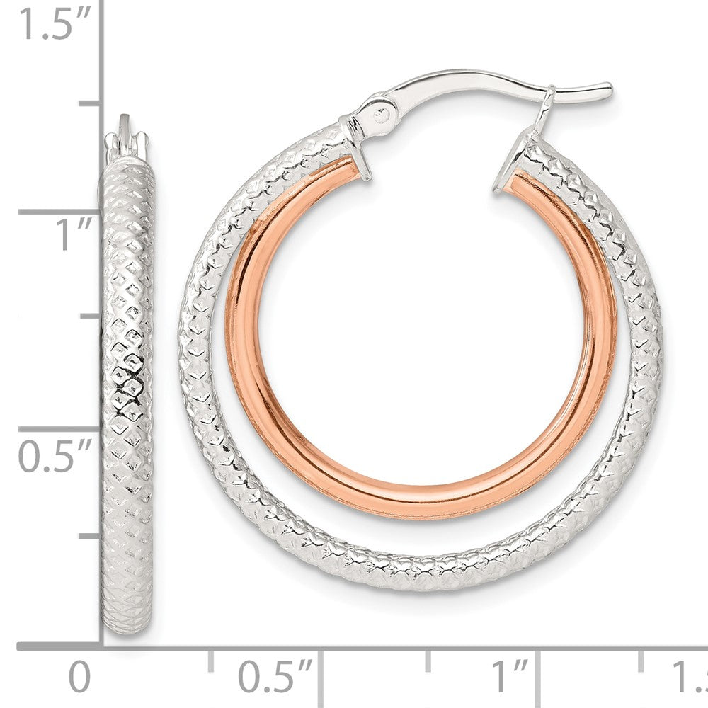 Sterlingsilber und Roséfarben Doppelt Kreis Creolen