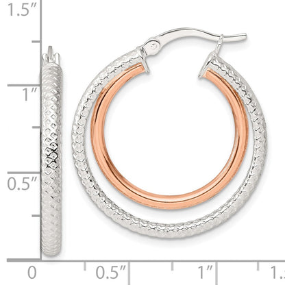 Sterlingsilber und Roséfarben Doppelt Kreis Creolen