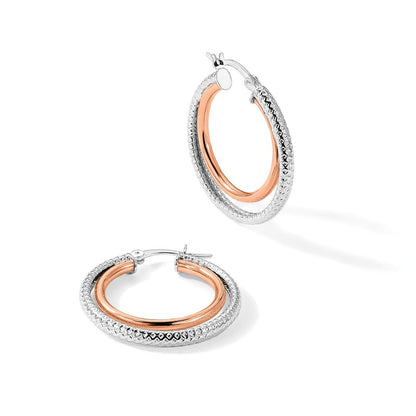 Sterlingsilber und Roséfarben Doppelt Kreis Creolen