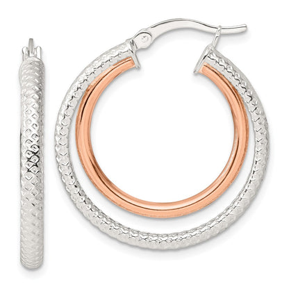 Sterlingsilber und Roséfarben Doppelt Kreis Creolen